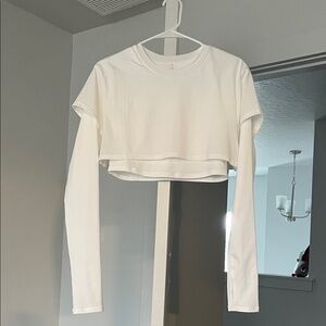 Free People Movement White Long Sleeve Crop workout top
